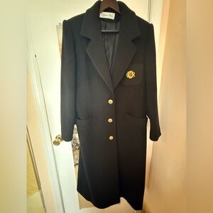 Vintage Dior Black Long Coat with Gold Crest & Buttons